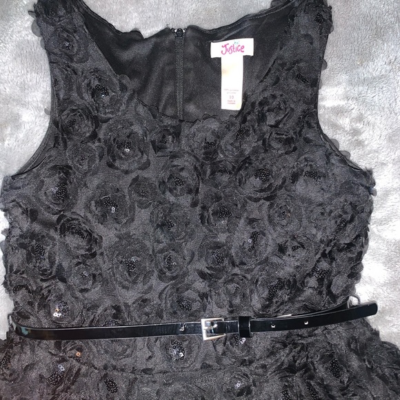 Justice Solid Black Sequin Rose Dress Girls 10 - Picture 2 of 8